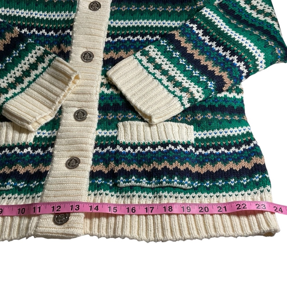 Talbots Fair Isle style green/cream/blue/tan striped Cardigan. 1X. NWT - Picture 13 of 14